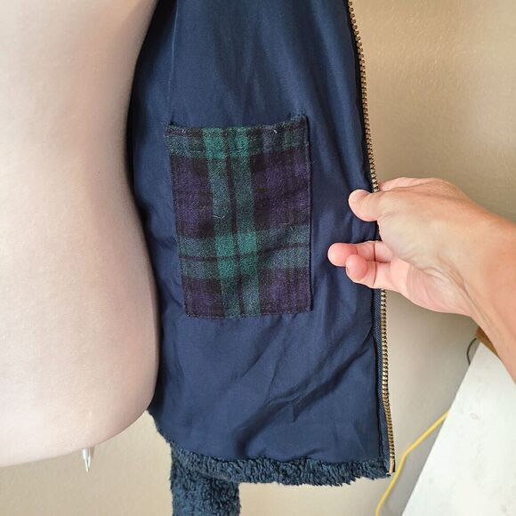 Pendelton Women's Fuzzy Sherpa Jacket Sz Small Full Zipper Blue Plaid Pockets - Picture 6 of 10